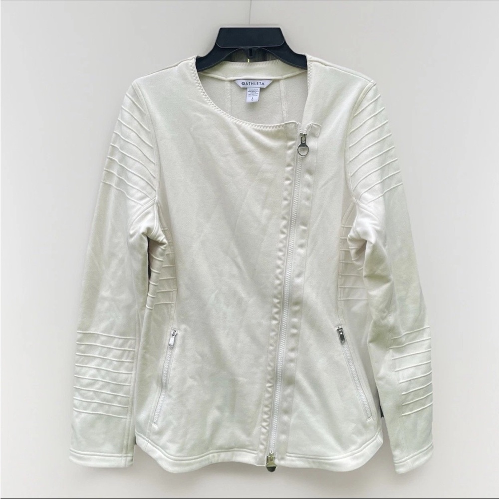 NWT Athleta Moto Jacket Women's Size Large Ivory Zip Up